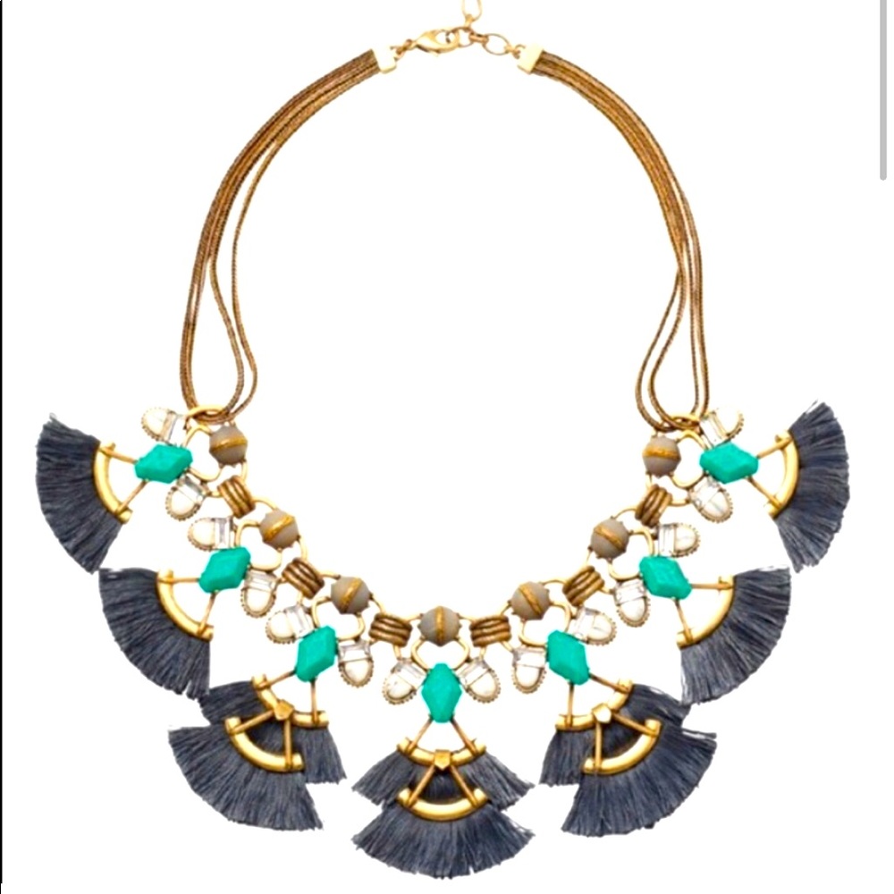 Stella & Dot | Vintage Gold, Turquoise + Black Lotus Tassel Statement Ne⦠- Picture 5 of 10